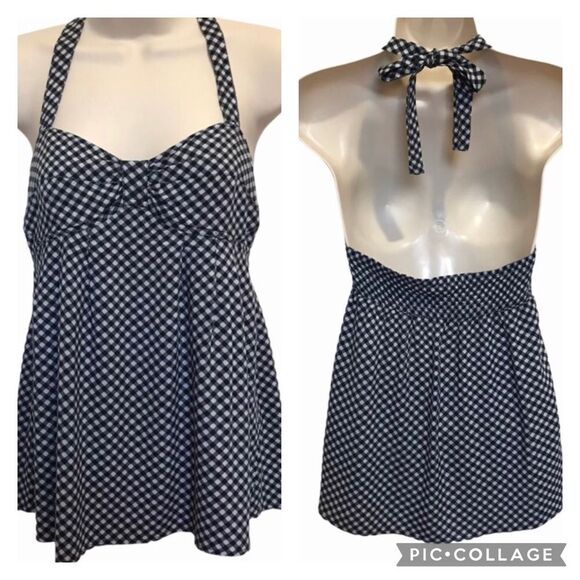 Kirra Black White Checkered Halter Top Summer Sz M - Picture 1 of 12